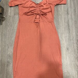 Elegant Rust Ribbed Dress
